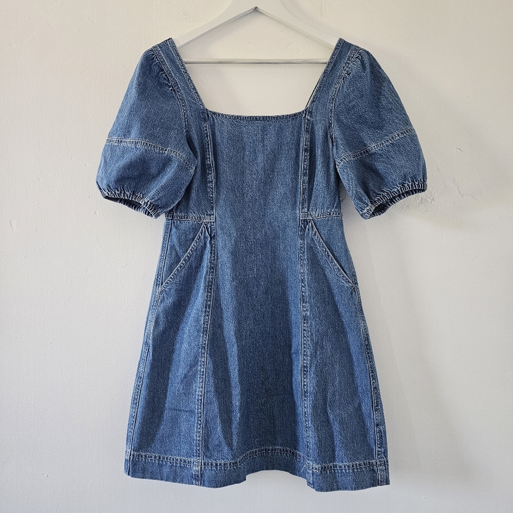 Madewell Blue Denim Puff-Sleeve Mini Dress
